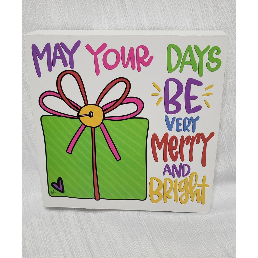 Merry and Bright Christmas Box Sign Wood Block Decor or Wreath Attachment 6.5"